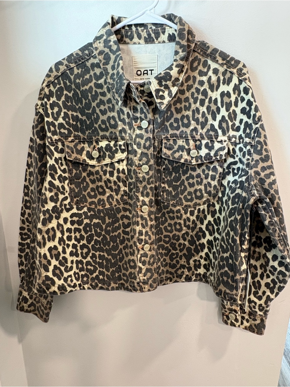 Oat New York Leopard Print Cropped Jean Jacket - Black & Cream